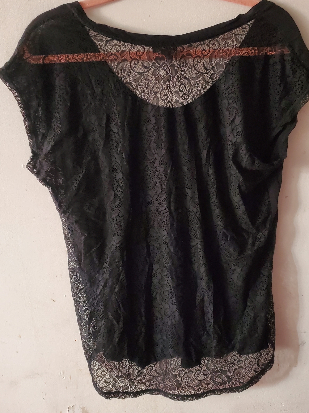 Express Black Short-Sleeve Tee with Stud Heart and Lace Back - Picture 7 of 8